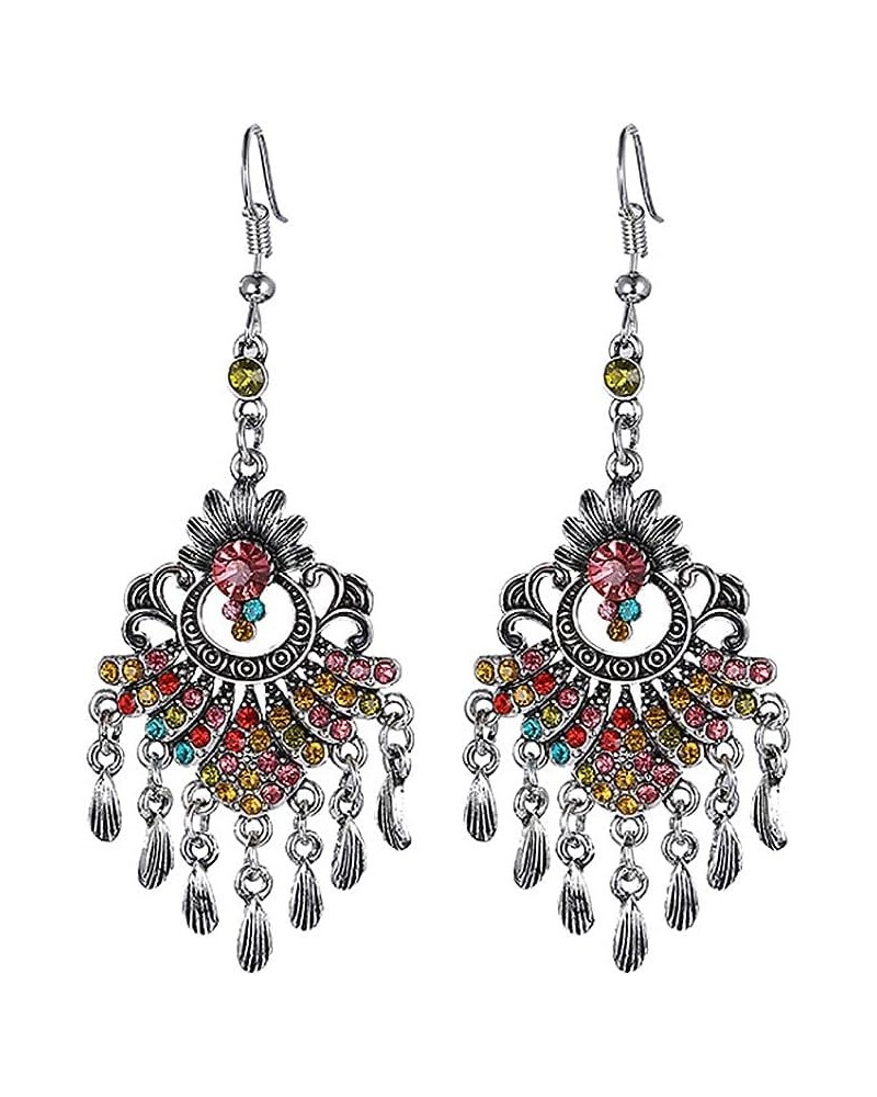 Vintage Crystal Fan Drop Earrings Bohemian Rhinestone Moon Shape Long Tassel Dangling Statement Earring for Women Girls Fashi...