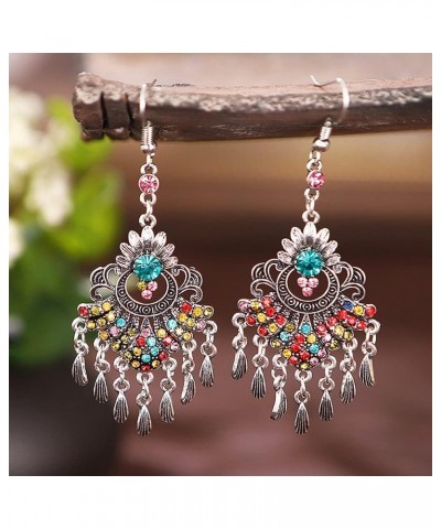 Vintage Crystal Fan Drop Earrings Bohemian Rhinestone Moon Shape Long Tassel Dangling Statement Earring for Women Girls Fashi...