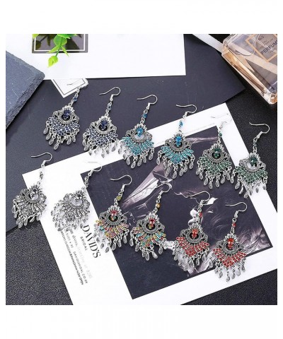 Vintage Crystal Fan Drop Earrings Bohemian Rhinestone Moon Shape Long Tassel Dangling Statement Earring for Women Girls Fashi...