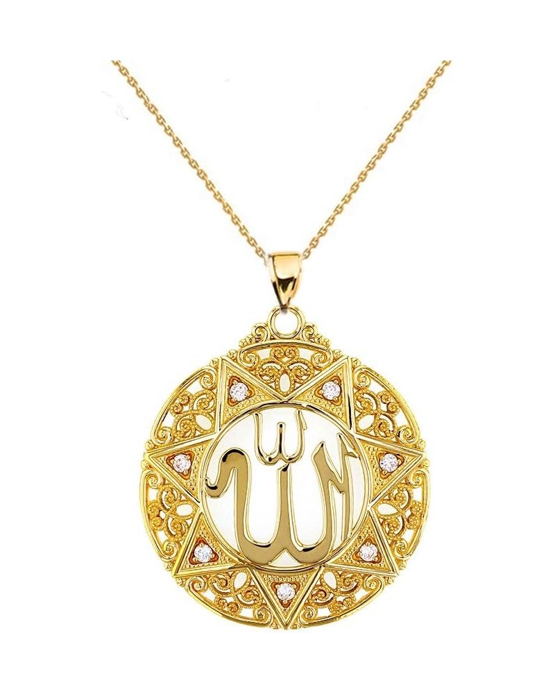 Exquisite 10k Yellow Gold Diamond Round Islamic Allah Filigree Pendant Necklace (Large) 22.0 Inches $142.79 Necklaces