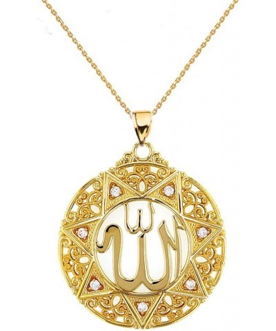 Exquisite 10k Yellow Gold Diamond Round Islamic Allah Filigree Pendant Necklace (Large) 22.0 Inches $142.79 Necklaces