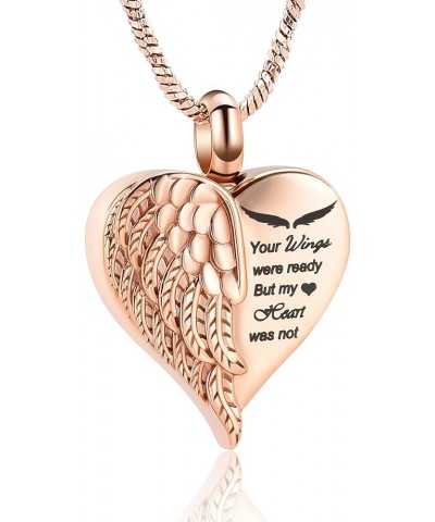 Love Heart Urn Necklace for Ashes Keepsake Memorial Cremation Jewelry Stainless Steel Angel Wing Heart Urn Locket Ashes Holde...