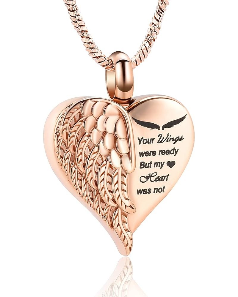 Love Heart Urn Necklace for Ashes Keepsake Memorial Cremation Jewelry Stainless Steel Angel Wing Heart Urn Locket Ashes Holde...