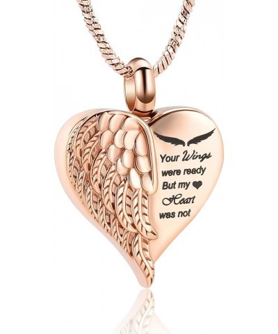 Love Heart Urn Necklace for Ashes Keepsake Memorial Cremation Jewelry Stainless Steel Angel Wing Heart Urn Locket Ashes Holde...