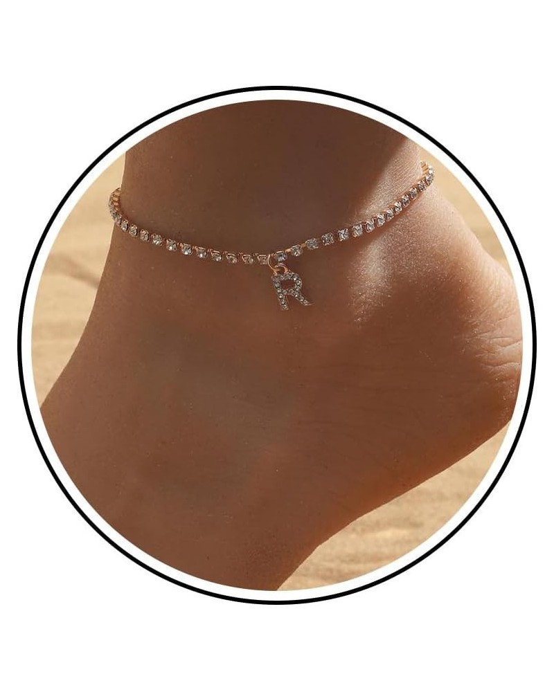 Initial Ankle Bracelet Gold Crystal Chain Tennis Anklet CZ Letter A Ankle Chain Hip Hop Diamond A Alphabet Anklet Beach Weddi...