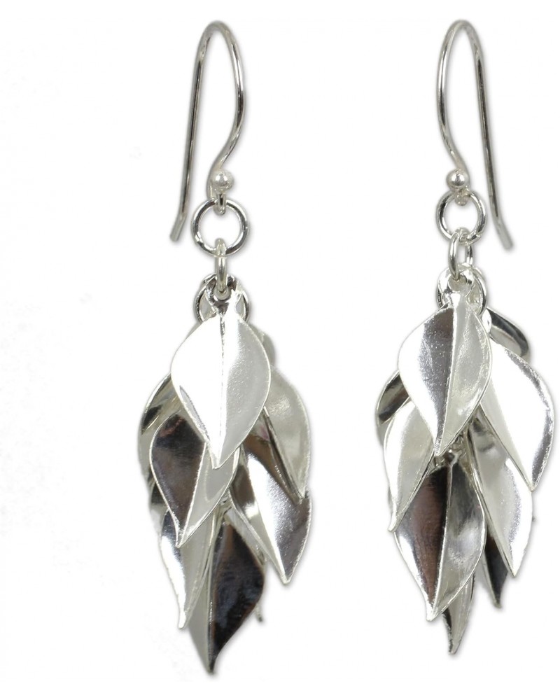 Artisan Handmade .925 Sterling Silver Cluster Earrings Crafted Dangle Waterfall Thailand 'Silver Leaves' $16.77 Earrings