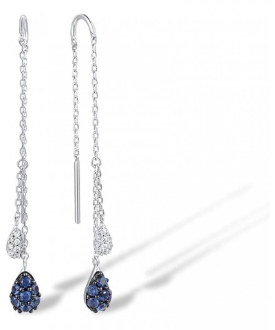 925 Sterling Silver Threader Earrings White Cubic Zirconia Drop Earring Blue $18.87 Earrings