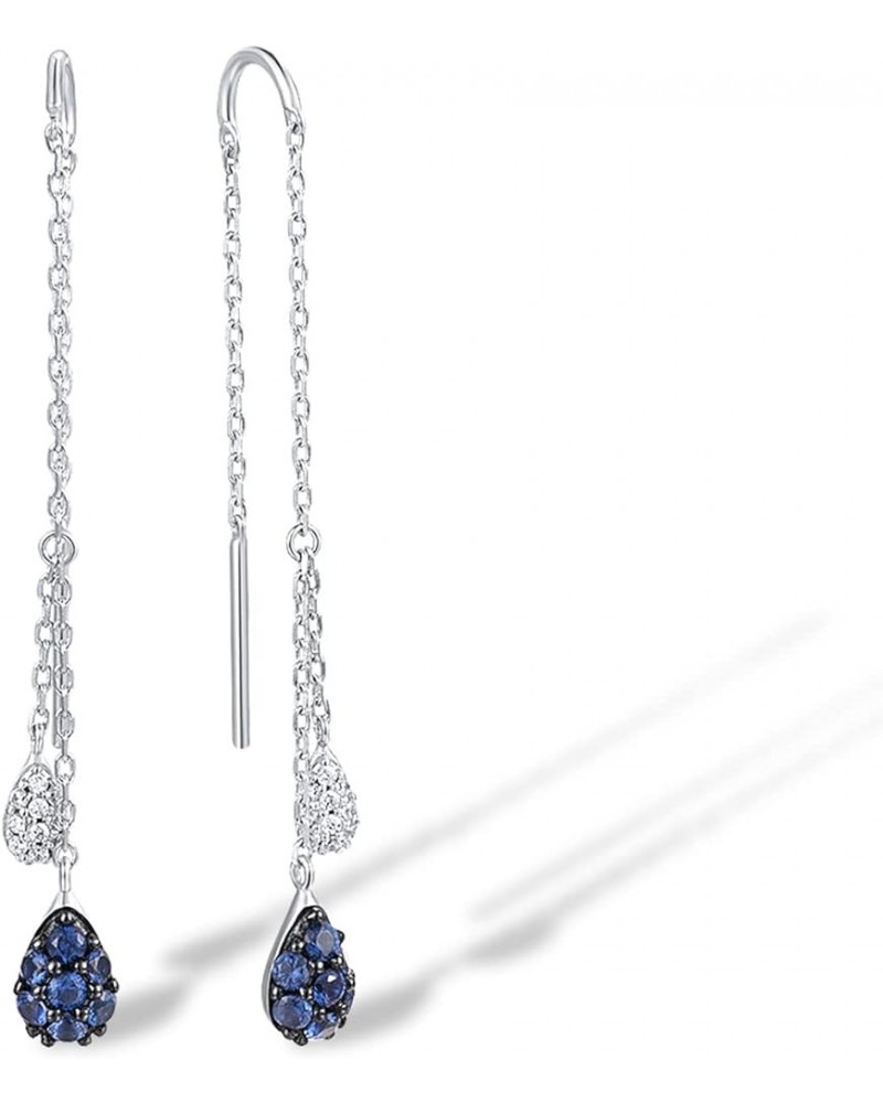 925 Sterling Silver Threader Earrings White Cubic Zirconia Drop Earring Blue $18.87 Earrings