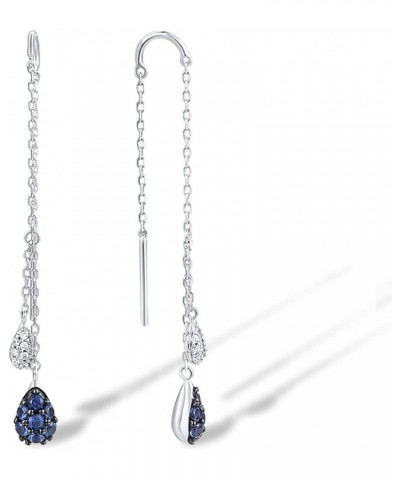 925 Sterling Silver Threader Earrings White Cubic Zirconia Drop Earring Blue $18.87 Earrings