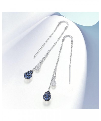 925 Sterling Silver Threader Earrings White Cubic Zirconia Drop Earring Blue $18.87 Earrings