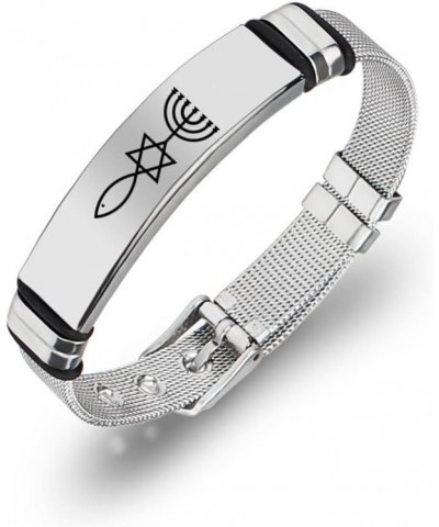 Jewish Christian Gifts Stainless Steel Layered Silicone Messianic Seal Bracelet Seal of Jerusalem Star of David & Menorah & I...