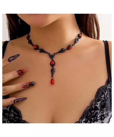 Gothic Y Necklace,Goth Black Red Crystal Bead Teardrop Necklace,Punk Y Necklace,Halloween Christmas New Year Jewelry Gift for...