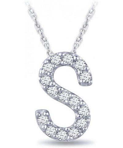 1/20 cttw 925 Sterling Silver Round White Diamond Initial A to Z Alphabet Letter Monogram Pendant Necklace In 18" Chain (1/20...