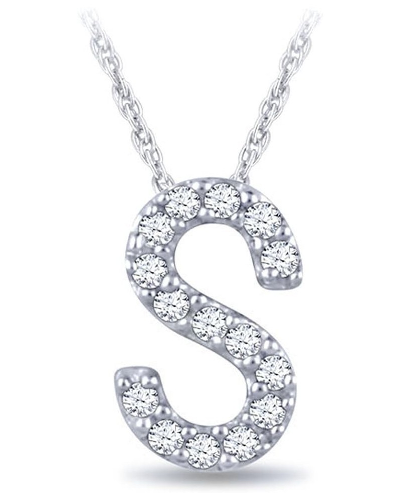 1/20 cttw 925 Sterling Silver Round White Diamond Initial A to Z Alphabet Letter Monogram Pendant Necklace In 18" Chain (1/20...