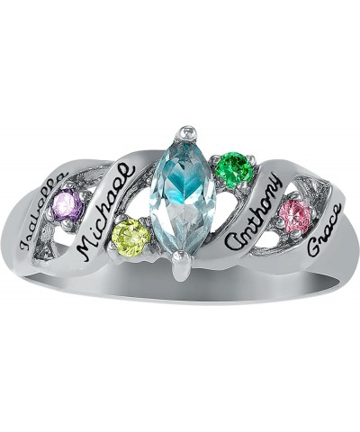 Ladies' Five-Stone Birthstone Ring with Custom Text - Ava 14K White Gold Genuine Gemstone $41.60 Rings