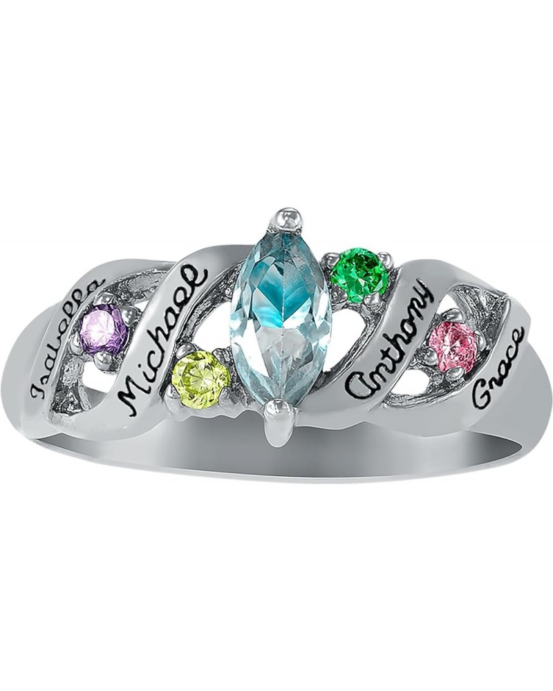 Ladies' Five-Stone Birthstone Ring with Custom Text - Ava 14K White Gold Genuine Gemstone $41.60 Rings