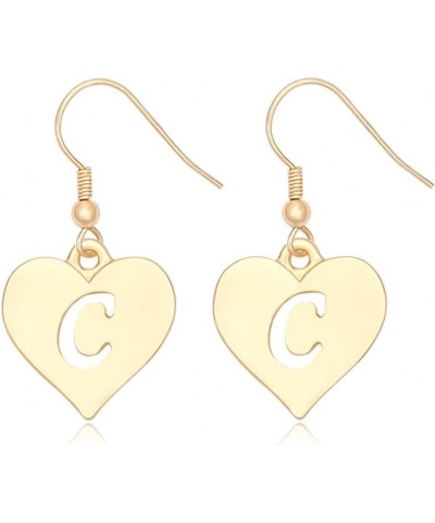 Heart Shaped Single Initial Alphabet Letters Personalized Charms Dangle Earrings C gold-plated-brass $10.36 Earrings