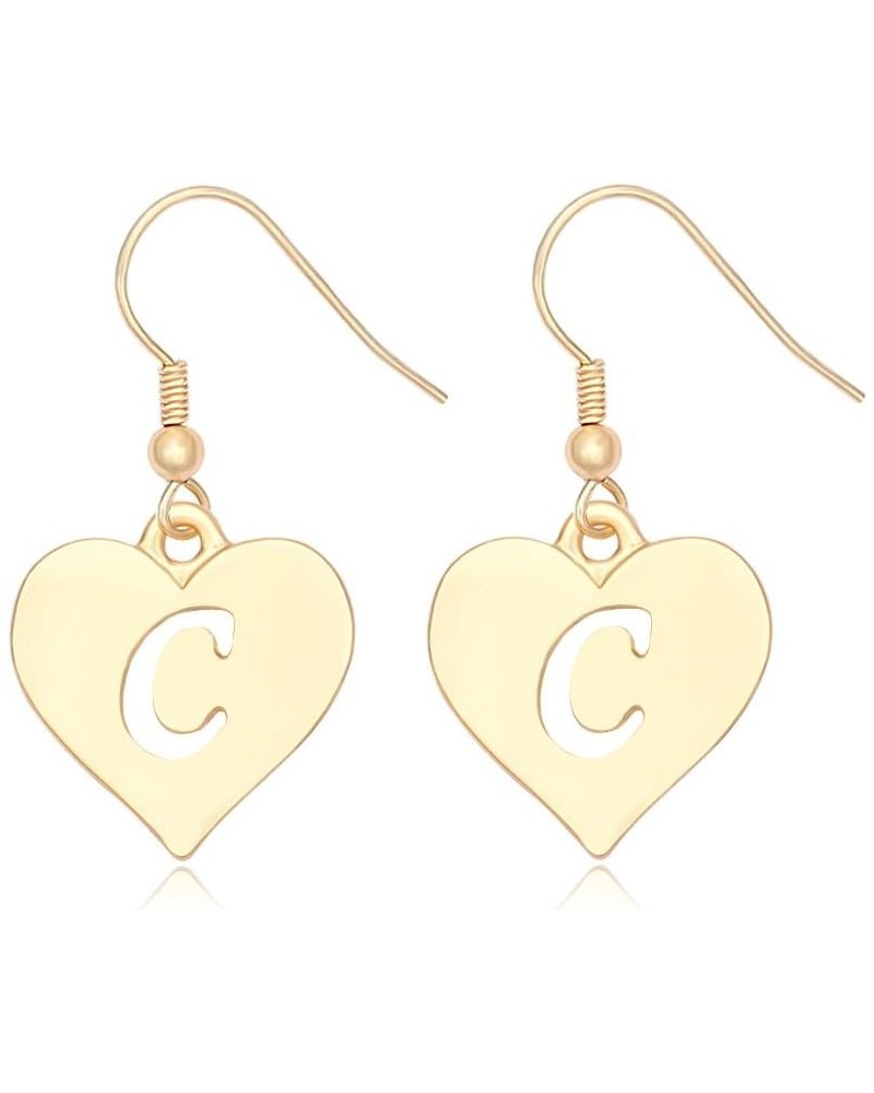 Heart Shaped Single Initial Alphabet Letters Personalized Charms Dangle Earrings C gold-plated-brass $10.36 Earrings