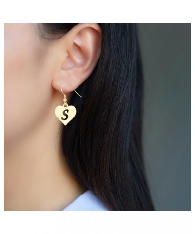 Heart Shaped Single Initial Alphabet Letters Personalized Charms Dangle Earrings C gold-plated-brass $10.36 Earrings