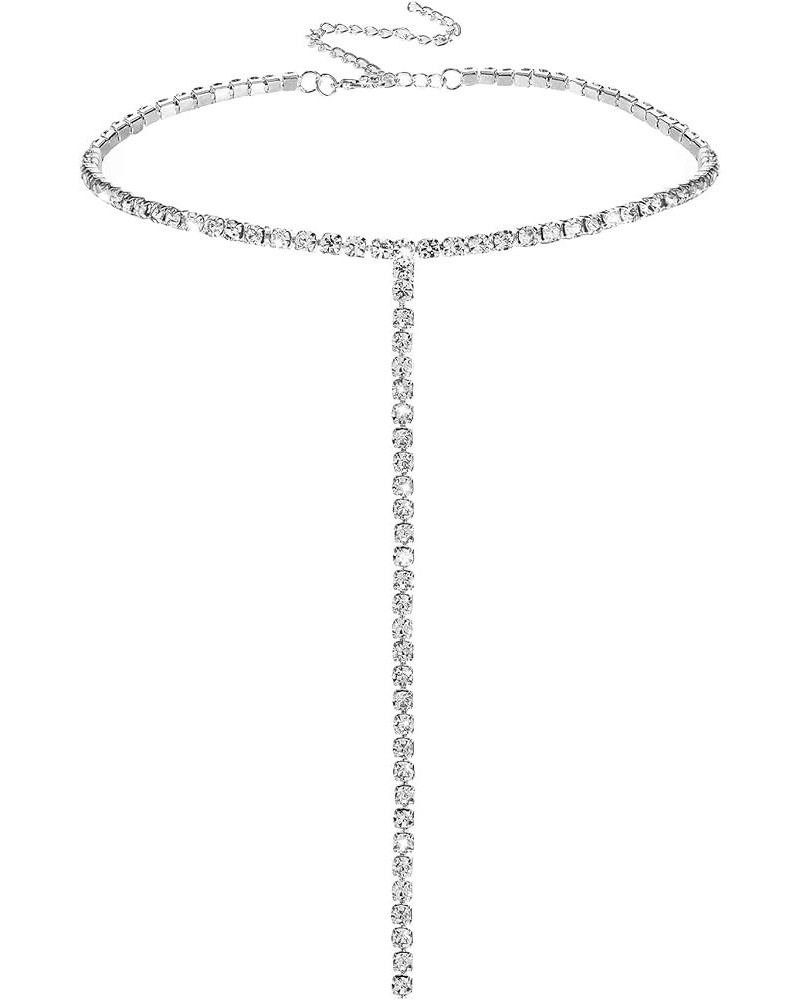 Rhinestone Choker Long Necklace Silver Diamond Choker Long Tassel Drop Rhinestone Lariat Y Necklace for Women Girls 1 Drop De...