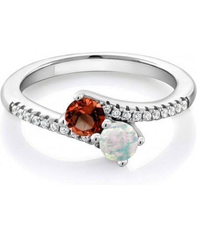 925 Sterling Silver Red Garnet and White Opal Bypass Ring For Women (0.86 Cttw, Gemstone January Birthstone, Round 4MM, Avail...