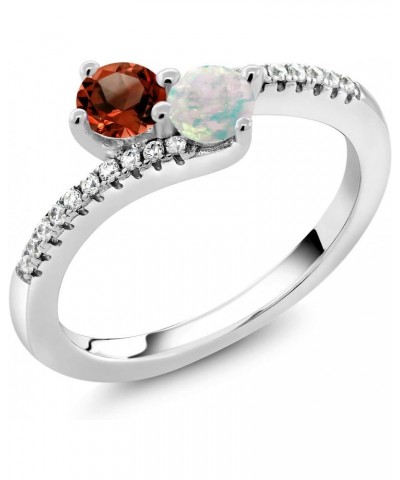 925 Sterling Silver Red Garnet and White Opal Bypass Ring For Women (0.86 Cttw, Gemstone January Birthstone, Round 4MM, Avail...