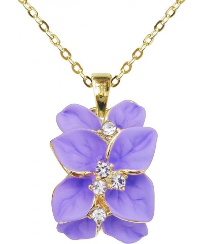 18k Gold Plated Clear Crystal Enamel Leaves Flower Pendant Necklace 16"+2 Light Purple $9.34 Necklaces