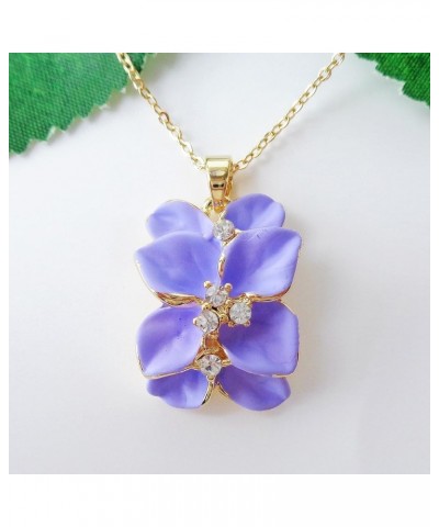 18k Gold Plated Clear Crystal Enamel Leaves Flower Pendant Necklace 16"+2 Light Purple $9.34 Necklaces