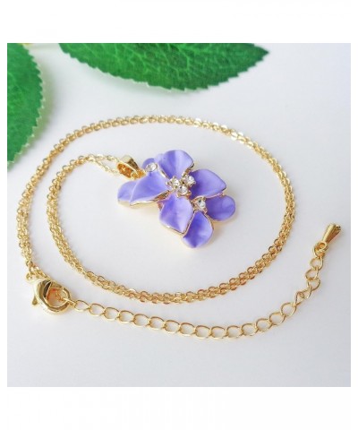 18k Gold Plated Clear Crystal Enamel Leaves Flower Pendant Necklace 16"+2 Light Purple $9.34 Necklaces