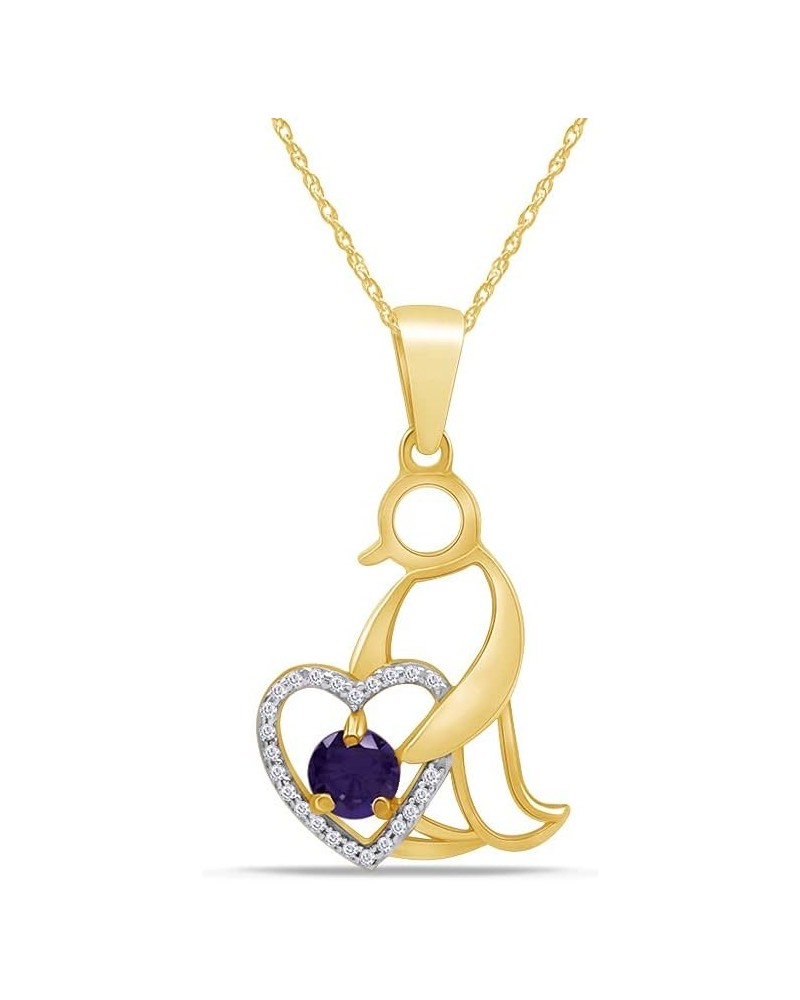 Round Cut Simulated Birthstone & White Cubic Zirconia Penguin Heart Pendant Necklace Jewelry Gift for Women Along With 18" Si...