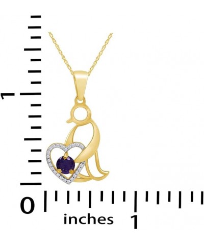 Round Cut Simulated Birthstone & White Cubic Zirconia Penguin Heart Pendant Necklace Jewelry Gift for Women Along With 18" Si...