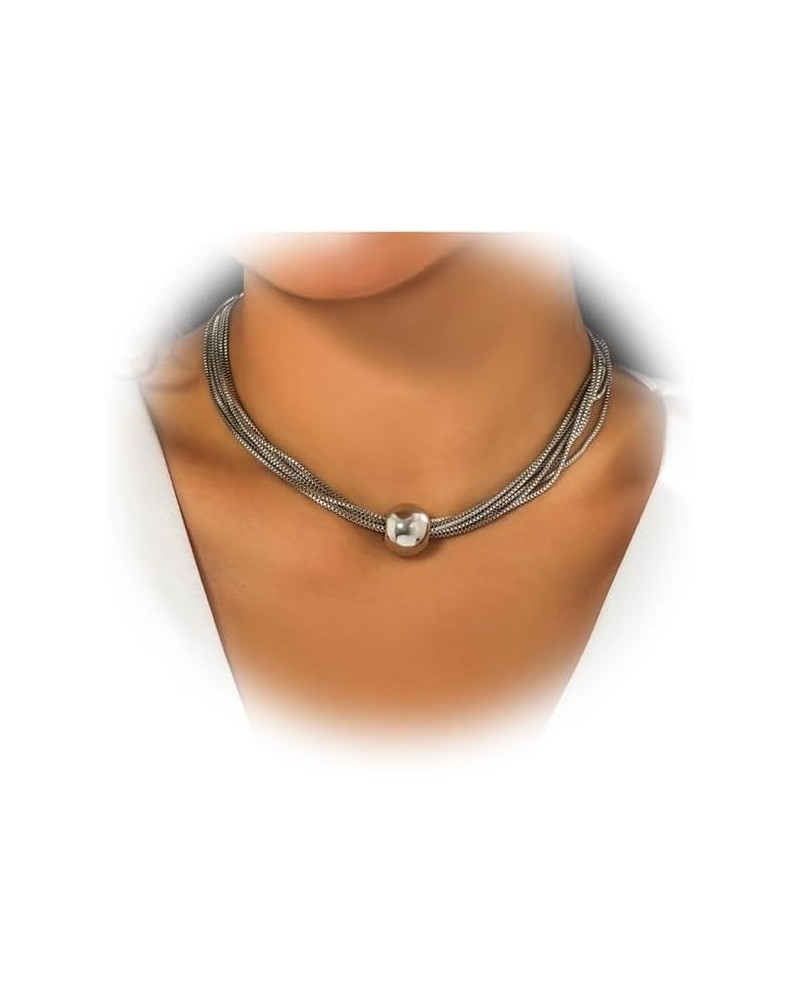 Exaggerated Multi Layered Metal Beaed Choker Necklaces Punk Big Ball Clavicle Chain Necklace Gothic Neck Jewelry Statement Co...