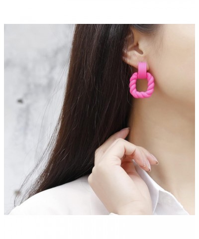 Rectangle Earrings for Women, Acrylic Square Earrings Twisted Geometric Statement Earrings Hot Pink $8.39 Earrings