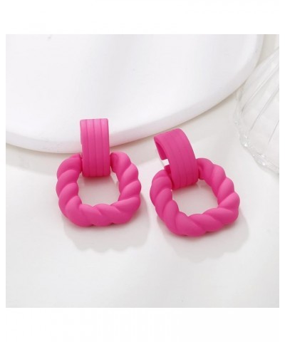 Rectangle Earrings for Women, Acrylic Square Earrings Twisted Geometric Statement Earrings Hot Pink $8.39 Earrings