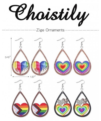 4 Pairs Pride Earrings for Women LGBT Earrings Chain Rainbow Earrings Round Heart Rainbow Earrings Layered Heart Rainbow Dang...