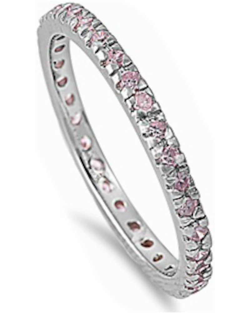 Stackable Cubic Zirconia & Simulated Gemstone Wedding Band Stack Ring .925 Sterling Silver Ring Sizes 3-12 Colors Pink Cubic ...