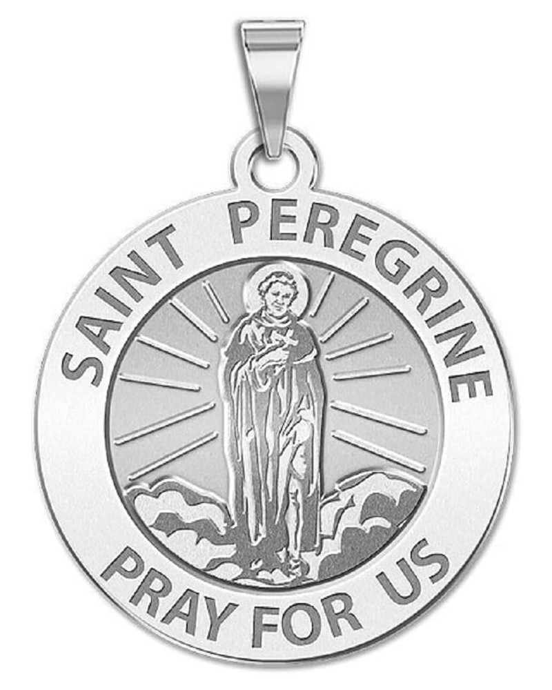 Saint Peregrine Religious Medal Only or Medal With Engraving - in Sterling Silver and 10K or 14K Gold 3/4 Inch Size of a Nick...