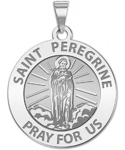 Saint Peregrine Religious Medal Only or Medal With Engraving - in Sterling Silver and 10K or 14K Gold 3/4 Inch Size of a Nick...