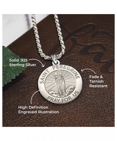 Saint Peregrine Religious Medal Only or Medal With Engraving - in Sterling Silver and 10K or 14K Gold 3/4 Inch Size of a Nick...