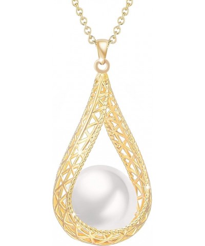 14MM Big Pearl Pendant Necklaces for Women Glod Plated Costume Jewelry White-14K Gold $12.73 Necklaces