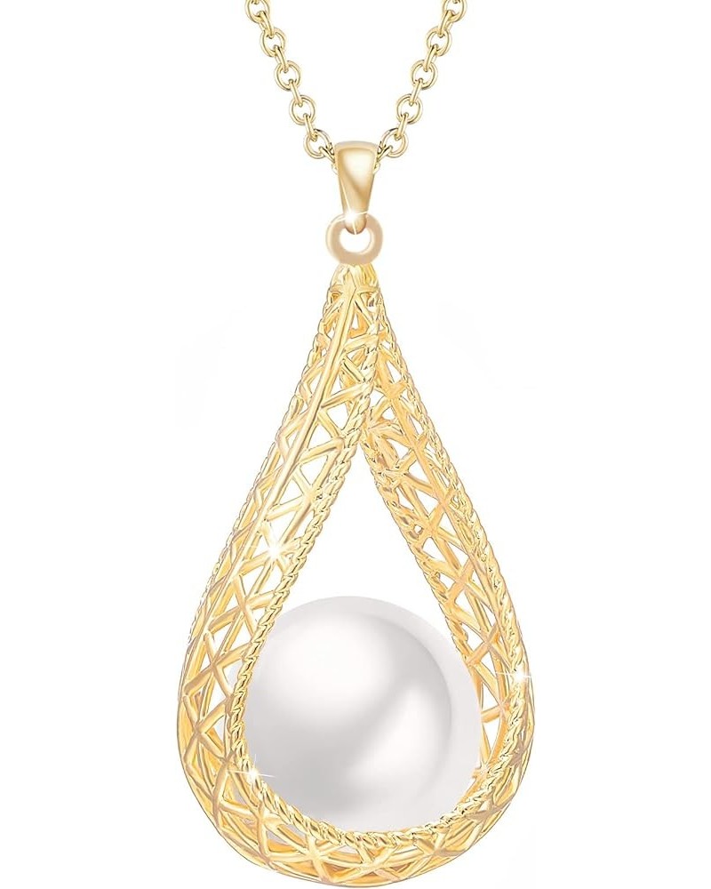 14MM Big Pearl Pendant Necklaces for Women Glod Plated Costume Jewelry White-14K Gold $12.73 Necklaces