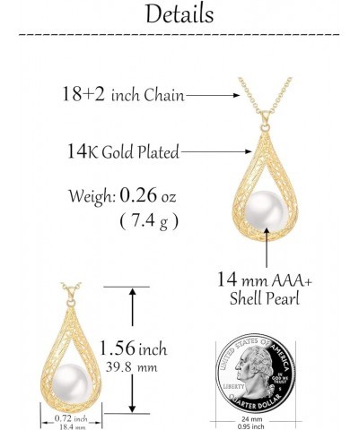 14MM Big Pearl Pendant Necklaces for Women Glod Plated Costume Jewelry White-14K Gold $12.73 Necklaces