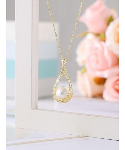 14MM Big Pearl Pendant Necklaces for Women Glod Plated Costume Jewelry White-14K Gold $12.73 Necklaces