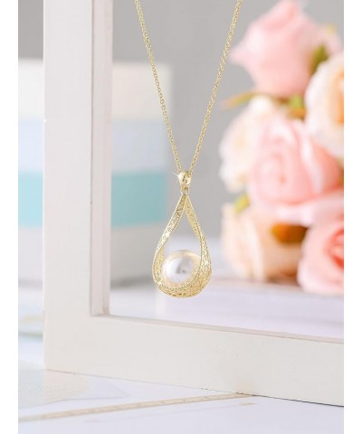 14MM Big Pearl Pendant Necklaces for Women Glod Plated Costume Jewelry White-14K Gold $12.73 Necklaces