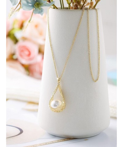 14MM Big Pearl Pendant Necklaces for Women Glod Plated Costume Jewelry White-14K Gold $12.73 Necklaces