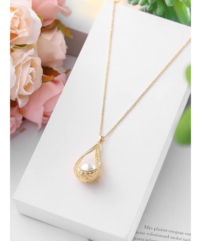 14MM Big Pearl Pendant Necklaces for Women Glod Plated Costume Jewelry White-14K Gold $12.73 Necklaces