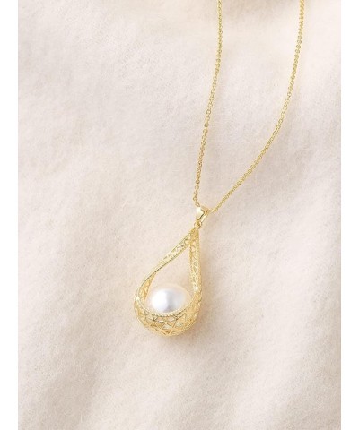 14MM Big Pearl Pendant Necklaces for Women Glod Plated Costume Jewelry White-14K Gold $12.73 Necklaces