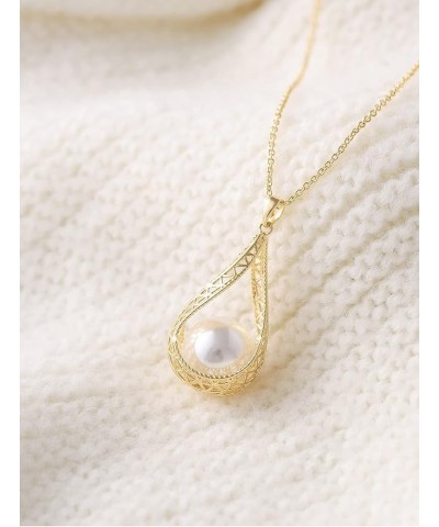 14MM Big Pearl Pendant Necklaces for Women Glod Plated Costume Jewelry White-14K Gold $12.73 Necklaces