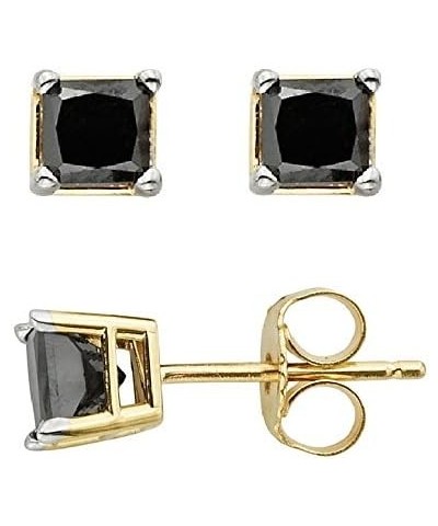 Princess cut Black Diamond Stud AAA Quality in White Gold & Yellow Gold yellow-gold 0.09 carats $26.63 Earrings