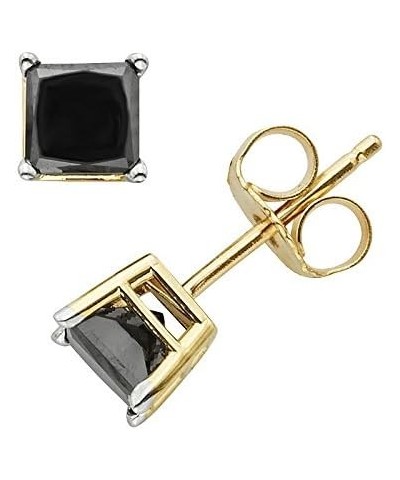 Princess cut Black Diamond Stud AAA Quality in White Gold & Yellow Gold yellow-gold 0.09 carats $26.63 Earrings